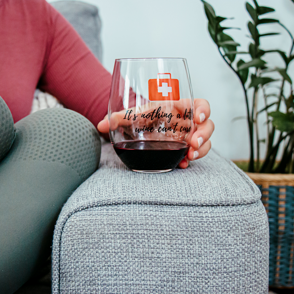 A Little Wine | Stemless Funny Wine Glass-Home Euphoria