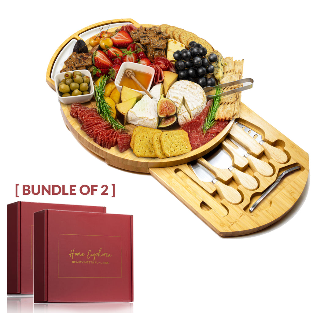 [ Bundle of 2 ] Round Cheese and Charcuterie Board Set 13"